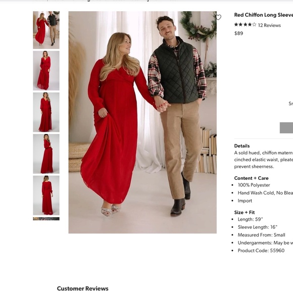 Pink Blush Red Chiffon Long Sleeve Pleated Maternity Maxi Dress - Picture 6 of 7